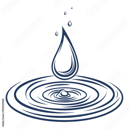 logo of a water droplet creating circular ripples, smooth balanced line art, purity and calm branding style