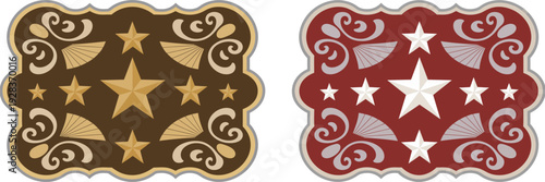 Sheriff star rodeo western badge vector cowboy belt buckle emblem with Texas five point star wild west decorative frame vintage rodeo event illustration design artwork