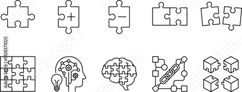 Minimal line puzzle UI icon set flat design vector illustration scalable graphic for apps and web