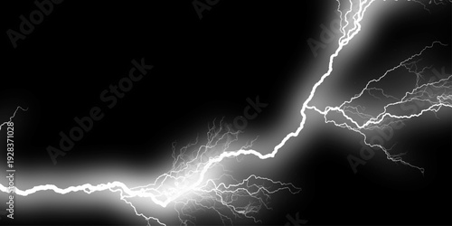 A striking image of white lightning against a dark background, showcasing natural energy. White lightning illuminates dark sky nature electrifying power and intense energy.