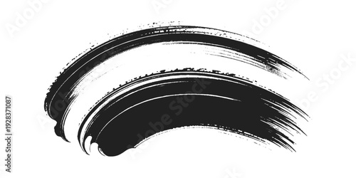 Vector modern black hand painted grunge brush stroke with splatters of paint stroke. Abstract black paint brush stoke surface texture white background.