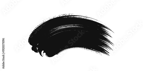 Vector modern black hand painted grunge brush stroke with splatters of paint stroke. Abstract black paint brush stoke surface texture white background.