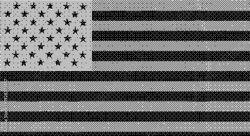 Pixelated USA flag with glitch effect in monochrome dither