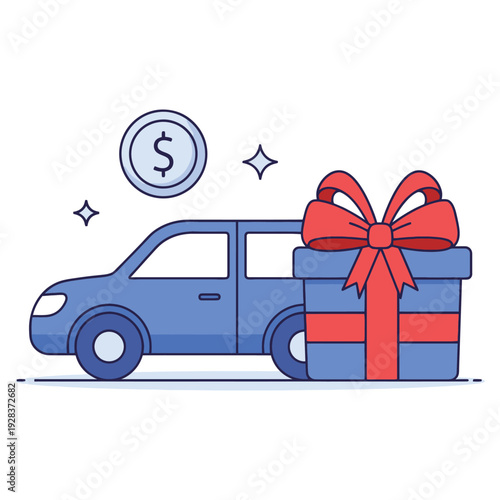Car delivery gift service icon with vehicle transport and reward concept vector icon illustration editable stroke outline modern minimal flat design isolated on white background for web mobile app int