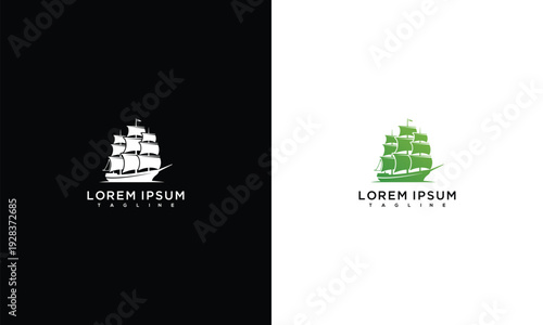 Sailing Ship Logo Design Vector - Tall Ship Nautical Emblem Vintage Boat Brand Identity.