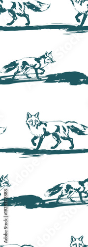 fox japanese chinese seamless vector pattern ink design 
