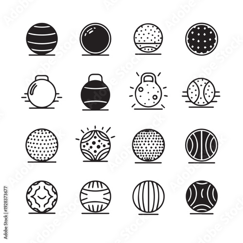Collection of Fitness Balls and Sports Balls Icons Isolated on White Background