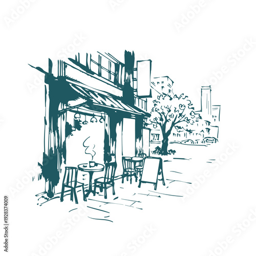 modern city coffeeshop japanese chinese vector ink traditional asian design isolated