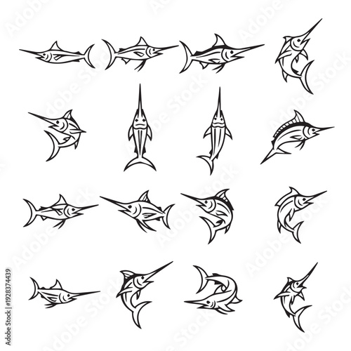 Collection of Marlin Fish Illustrations Various Poses Vector Icons