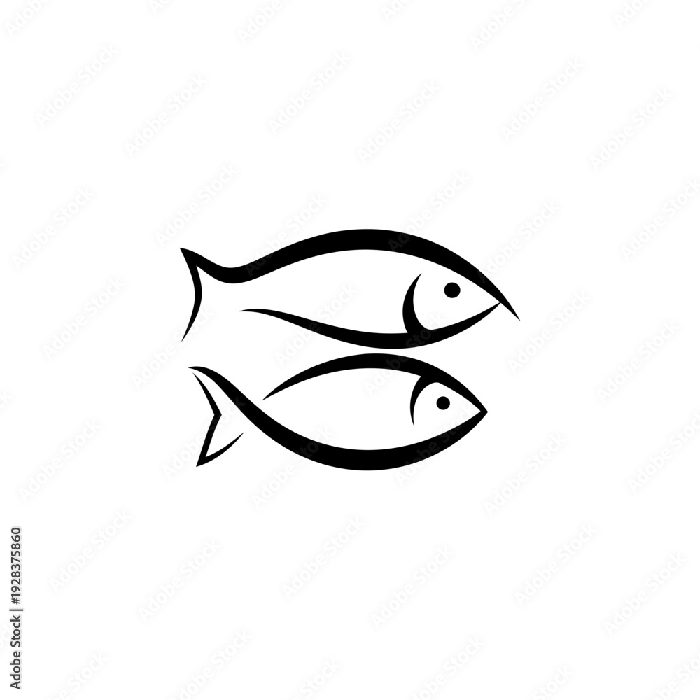 Obraz premium Minimalist black and white fish logo design isolated on white background