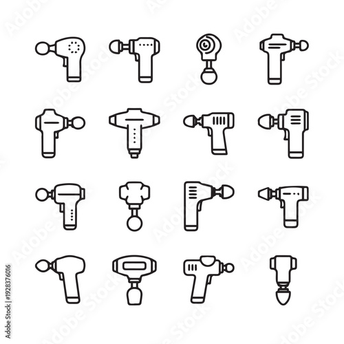 Muscle Massage Gun Icons Collection Percussion Therapy Devices Set Stock Graphics