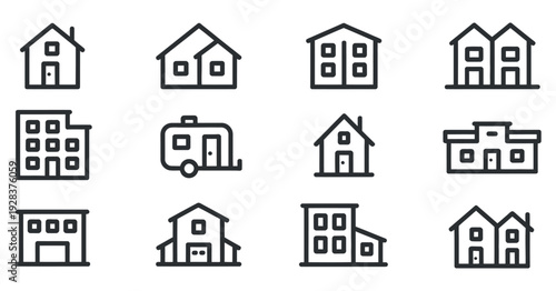 Collection of Building Icons: Houses Apartments and Mobile HomeVector Graphics