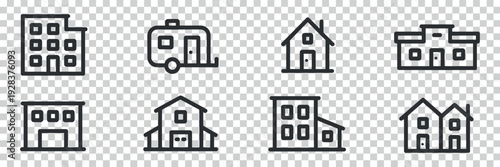 Collection of House and Building Icons Minimalist Line Art Vector Graphics