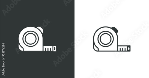 Measuring Tape Icon Extended with Markings on Black and White Backgrounds