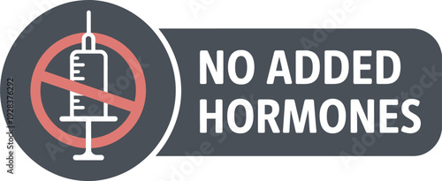 certified no added hormones seal product label graphic, health food medical safety stamp vector badge for organic packaging design, natural farm fresh quality assurance emblem, clean nutrition brandin