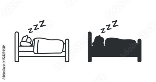 Person Sleeping in Bed with Zzz Symbols Outline and Silhouette Icons