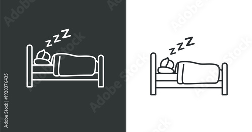Person Sleeping in Bed with Zzz Symbols Icon Representing Rest and Sleep Simple Line Art