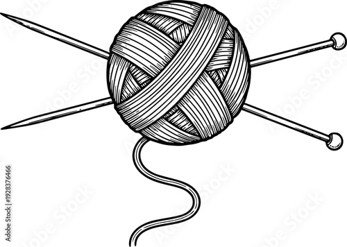 Vintage Style Ball of Yarn with Knitting Needles White Background craft hobby