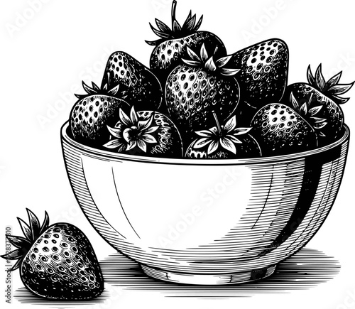 Vintage Style of Fresh Strawberries in a Bowl a White Background strawberry fruit