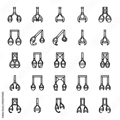Industrial Gripper Icons Set Robotic Claw Mechanical Hand Automation Tool Vector Line Art