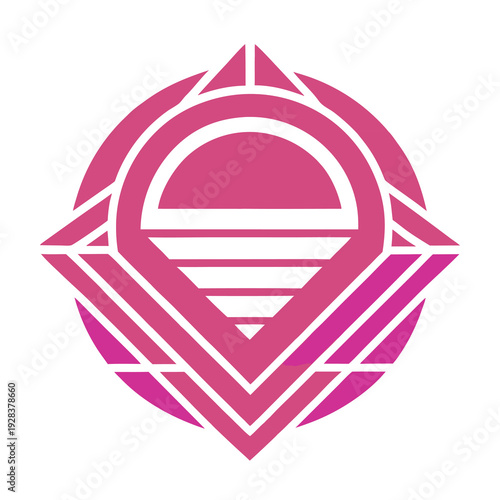 Geometric Sunset Emblem in Pink