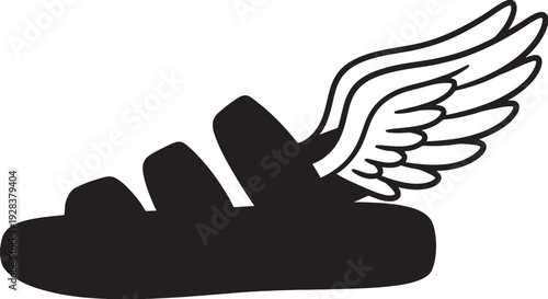 Black silhouette of a winged shoe with three stripes on a white background also transparent background