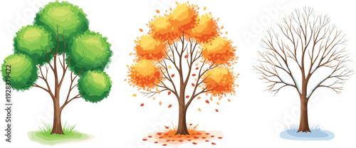Watercolor seasonal trees vector set spring autumn winter illustration