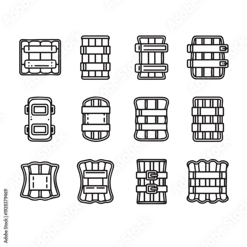 Set of Sport Protective Gear Icons Outline Wristbands Knee Pads Shin Guards