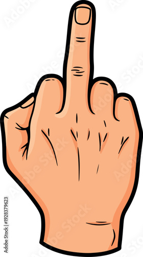 Cartoon hand giving the middle finger gesture with black outline and peach skin tone also transparent background