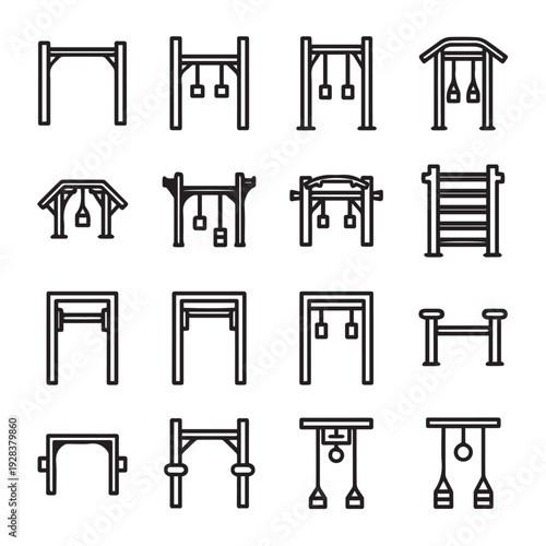 Outdoor Fitness Equipment Icons Set Gym Workout Structures Vector Line Art