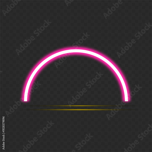 Neon pink arc illuminating against a dark background with a thin glowing line