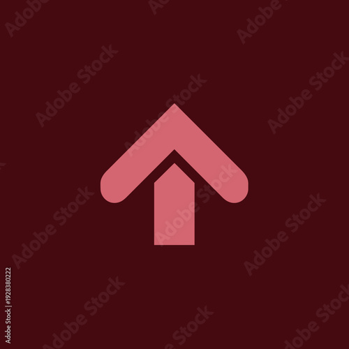 A simple upward arrow graphic with rounded edges in a light red, centered on a dark red background