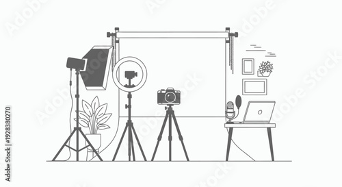 Photography studio equipment illustration camera lights and background