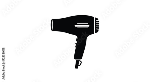 A simple black silhouette of a hair dryer appliance