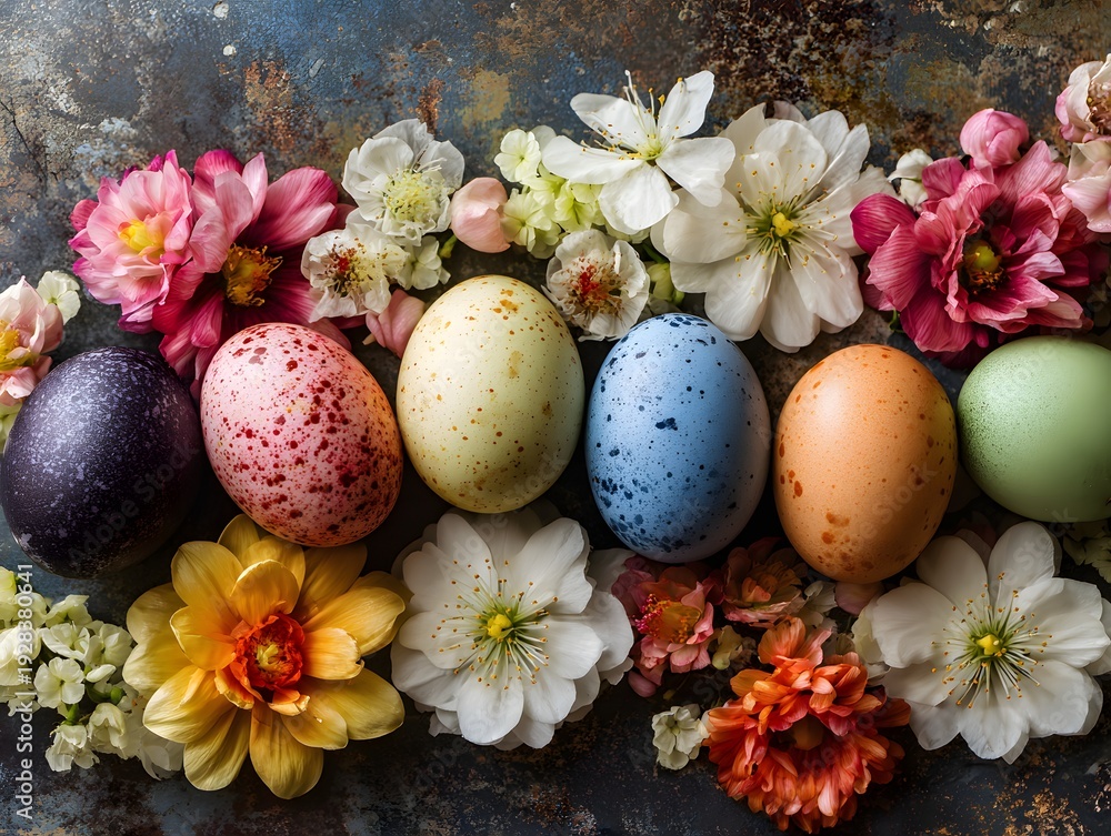 Obraz premium colorful easter eggs with flowers