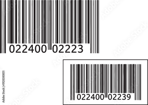 Two black and white barcodes with numerical codes 02240002223 and 02240002239 also transparent background