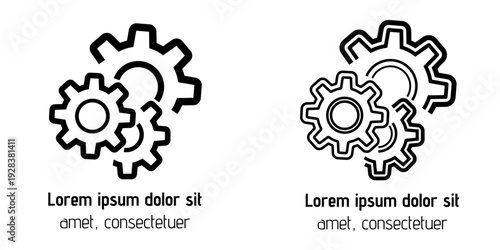 Three gear on isolated background. Cogwheel sign concept. A set of vector line illustration gear icons. Abstract gear wheel mechanism.