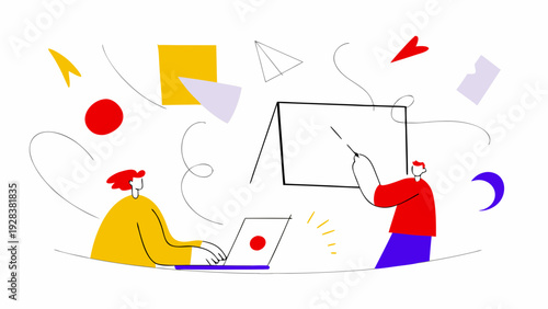 Business collaboration icons with laptop and whiteboard