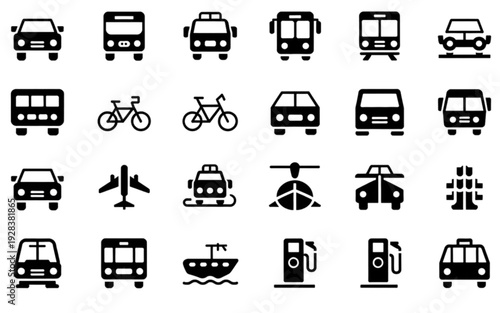 Vehicles icons isolated on transparent background.