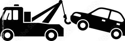 towing truck lifting damaged car emergency roadside assistance service, auto breakdown help vector icon illustration for transportation support company branding, flat repair recovery vehicle symbol, m