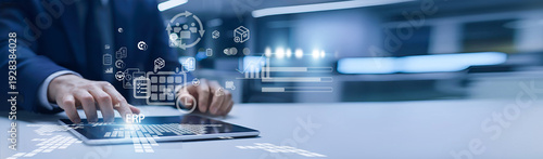 Fotografie Business analyst holding ERP dashboard