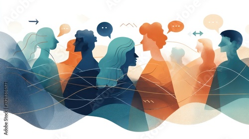 Abstract illustration of interconnected employees forming a network of communication and collaboration