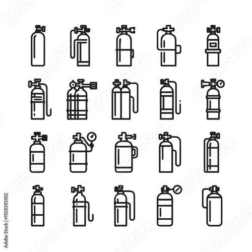 Collection of Compressed Gas Cylinders Icons Scuba Tanks Oxygen Containers Outline Symbols