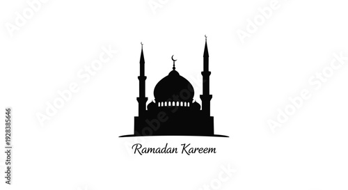 Ramadan kareem greeting featuring a mosque beautifully rendered as a silhouette