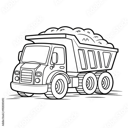 Large Dump Truck Carrying Heavy Load isolated on transparent background.