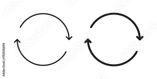 Arrows repeat icon style design pack on white background. Thin line and clipart style