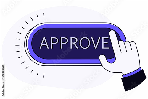 Hand clicking approve button. AI agent, Human-in-the-Loop concept. Vector illustration for web page, UI UX, banner, presentation, technology, business