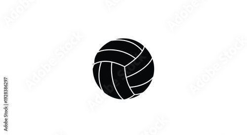 A black volleyball displayed on a white background a striking silhouette