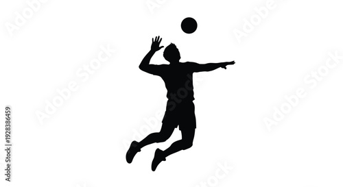 Volleyball player jumping to serve the ball black silhouette