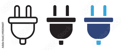 Electric Plug Icon Set – Power, Energy, and Electrical Vector Illustration